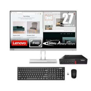 Lenovo ReadySet ThinkCentre M710q Mini Desktop Certified Pre-Owned Computer 7th Gen Intel Core i5 16 GB RAM 512 GB SSD Win 10 Pro (English) - with Brand New Lenovo 27' Monitor Wireless Keyboard and Mouse