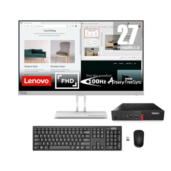 Lenovo ReadySet ThinkCentre M710q Mini Desktop Certified Pre-Owned Computer 7th Gen Intel Core i5 16 GB RAM 512 GB SSD Win 10 Pro (English) - with Brand New Lenovo 27' Monitor Wireless Keyboard and Mouse